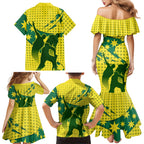 Australia Cricket Family Matching Mermaid Dress and Hawaiian Shirt Golden Southern Cross Stars Halftone Pattern Design