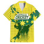 Australia Cricket Family Matching Off Shoulder Maxi Dress and Hawaiian Shirt Golden Southern Cross Stars Halftone Pattern Design