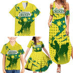 Australia Cricket Family Matching Summer Maxi Dress and Hawaiian Shirt Golden Southern Cross Stars Halftone Pattern Design