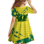Australia Cricket Family Matching Summer Maxi Dress and Hawaiian Shirt Golden Southern Cross Stars Halftone Pattern Design