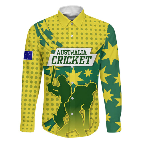 Australia Cricket Family Matching Summer Maxi Dress and Hawaiian Shirt Golden Southern Cross Stars Halftone Pattern Design