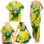 Australia Cricket Family Matching Tank Maxi Dress and Hawaiian Shirt Golden Southern Cross Stars Halftone Pattern Design