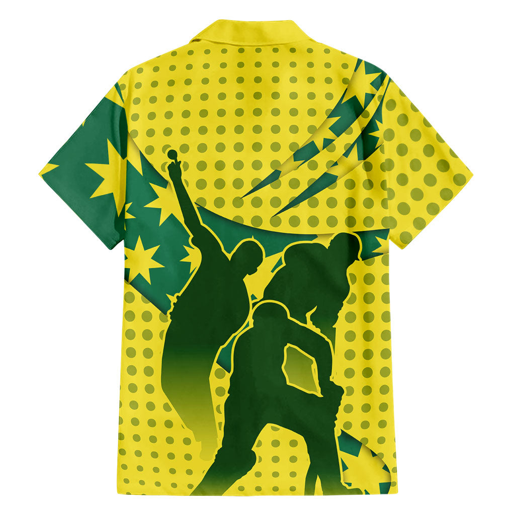 Australia Cricket Family Matching Tank Maxi Dress and Hawaiian Shirt Golden Southern Cross Stars Halftone Pattern Design