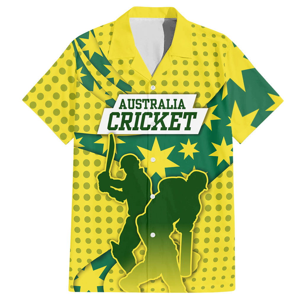 Australia Cricket Hawaiian Shirt Golden Southern Cross Stars Halftone Pattern Design