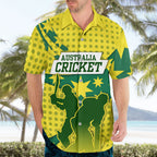 Australia Cricket Hawaiian Shirt Golden Southern Cross Stars Halftone Pattern Design
