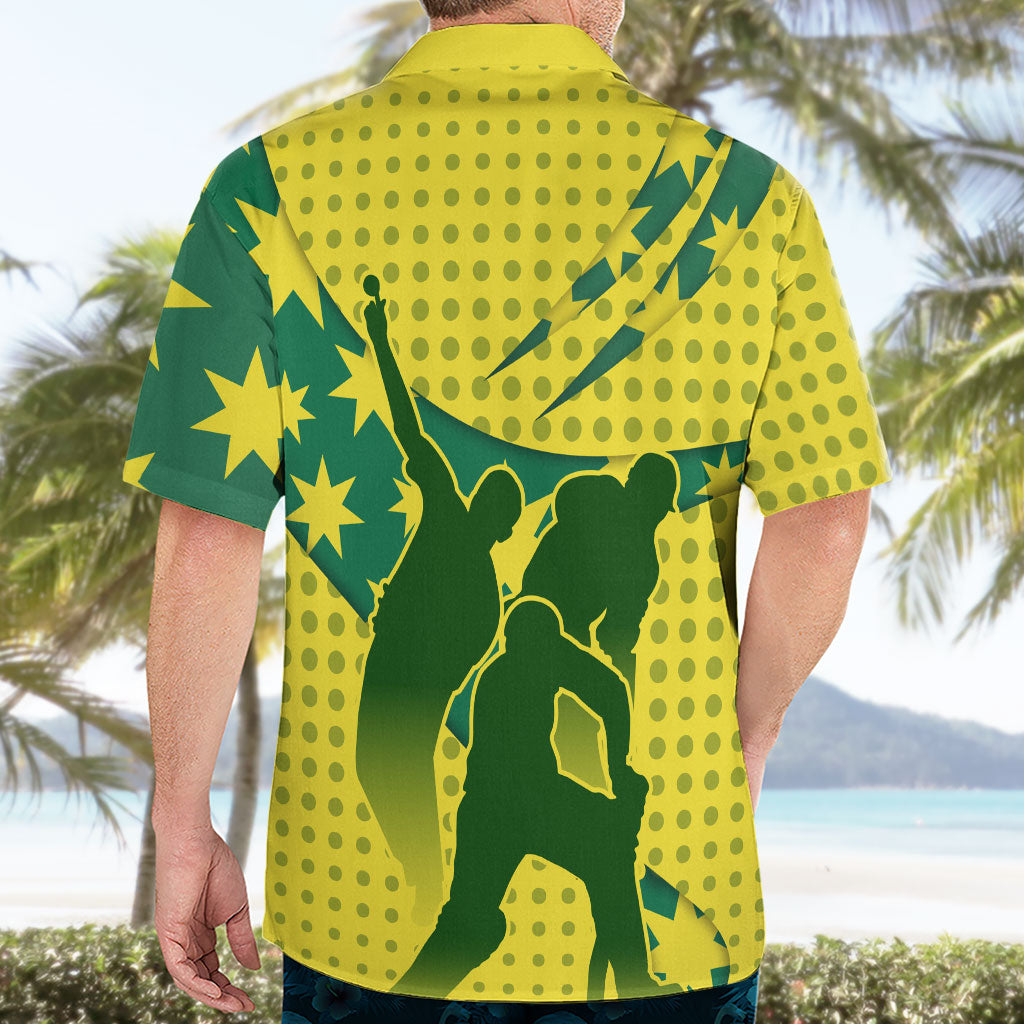 Australia Cricket Hawaiian Shirt Golden Southern Cross Stars Halftone Pattern Design