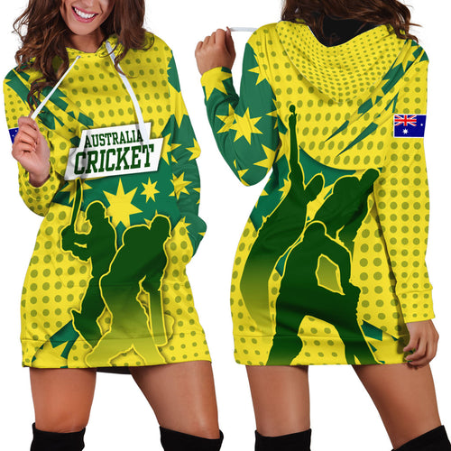 Australia Cricket Hoodie Dress Golden Southern Cross Stars Halftone Pattern Design
