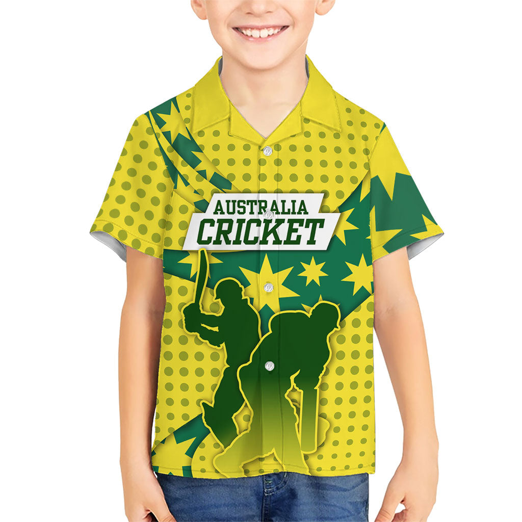 Australia Cricket Kid Hawaiian Shirt Golden Southern Cross Stars Halftone Pattern Design