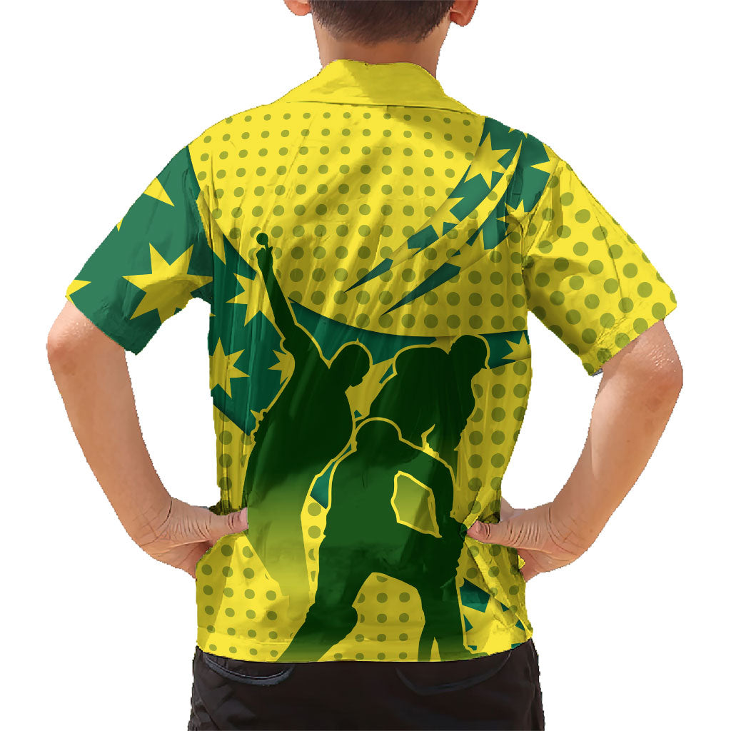 Australia Cricket Kid Hawaiian Shirt Golden Southern Cross Stars Halftone Pattern Design