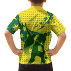 Australia Cricket Kid Hawaiian Shirt Golden Southern Cross Stars Halftone Pattern Design