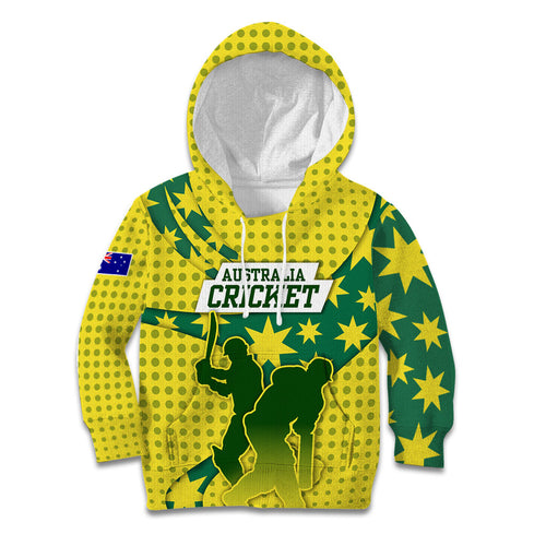 Australia Cricket Kid Hoodie Golden Southern Cross Stars Halftone Pattern Design