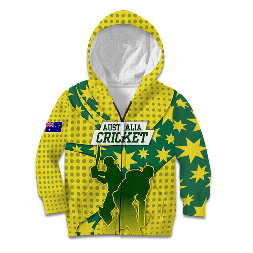 Australia Cricket Kid Hoodie Golden Southern Cross Stars Halftone Pattern Design