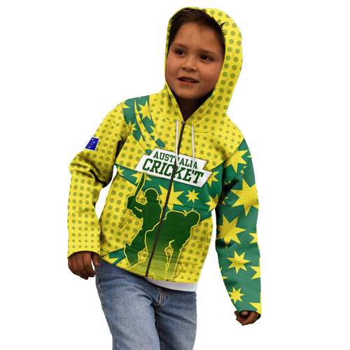 Australia Cricket Kid Hoodie Golden Southern Cross Stars Halftone Pattern Design
