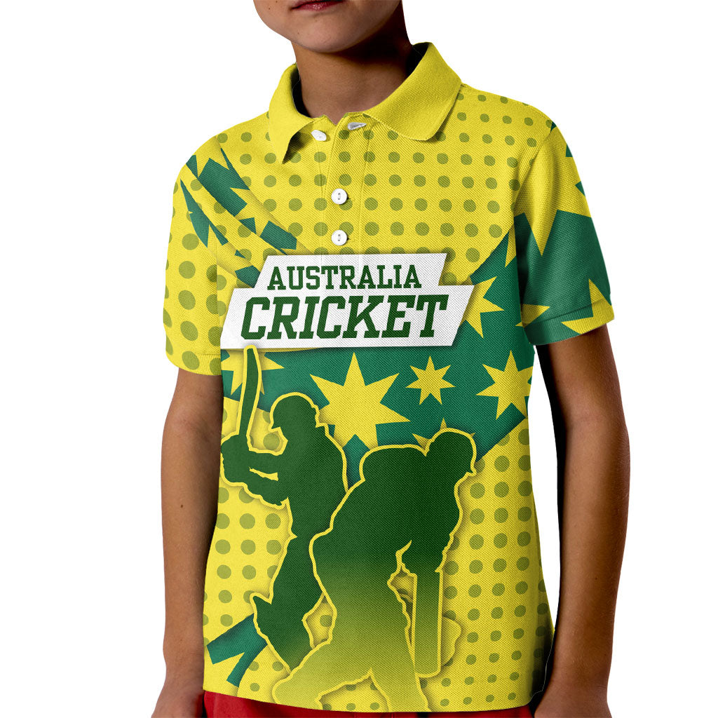 Australia Cricket Kid Polo Shirt Golden Southern Cross Stars Halftone Pattern Design