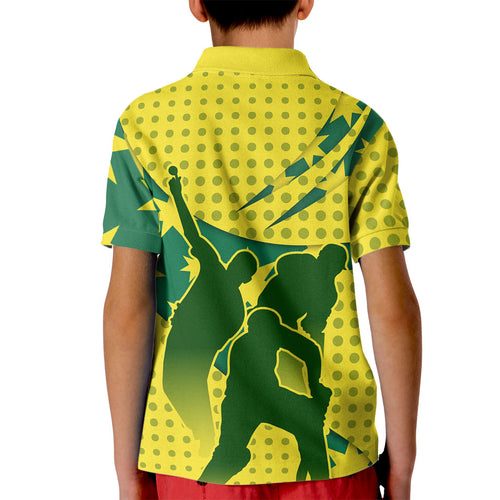 Australia Cricket Kid Polo Shirt Golden Southern Cross Stars Halftone Pattern Design