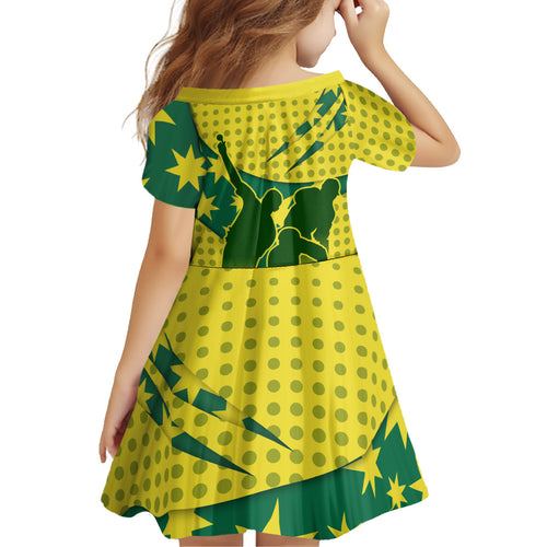 Australia Cricket Kid Short Sleeve Dress Golden Southern Cross Stars Halftone Pattern Design