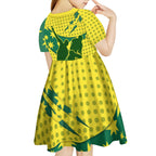 Australia Cricket Kid Short Sleeve Dress Golden Southern Cross Stars Halftone Pattern Design