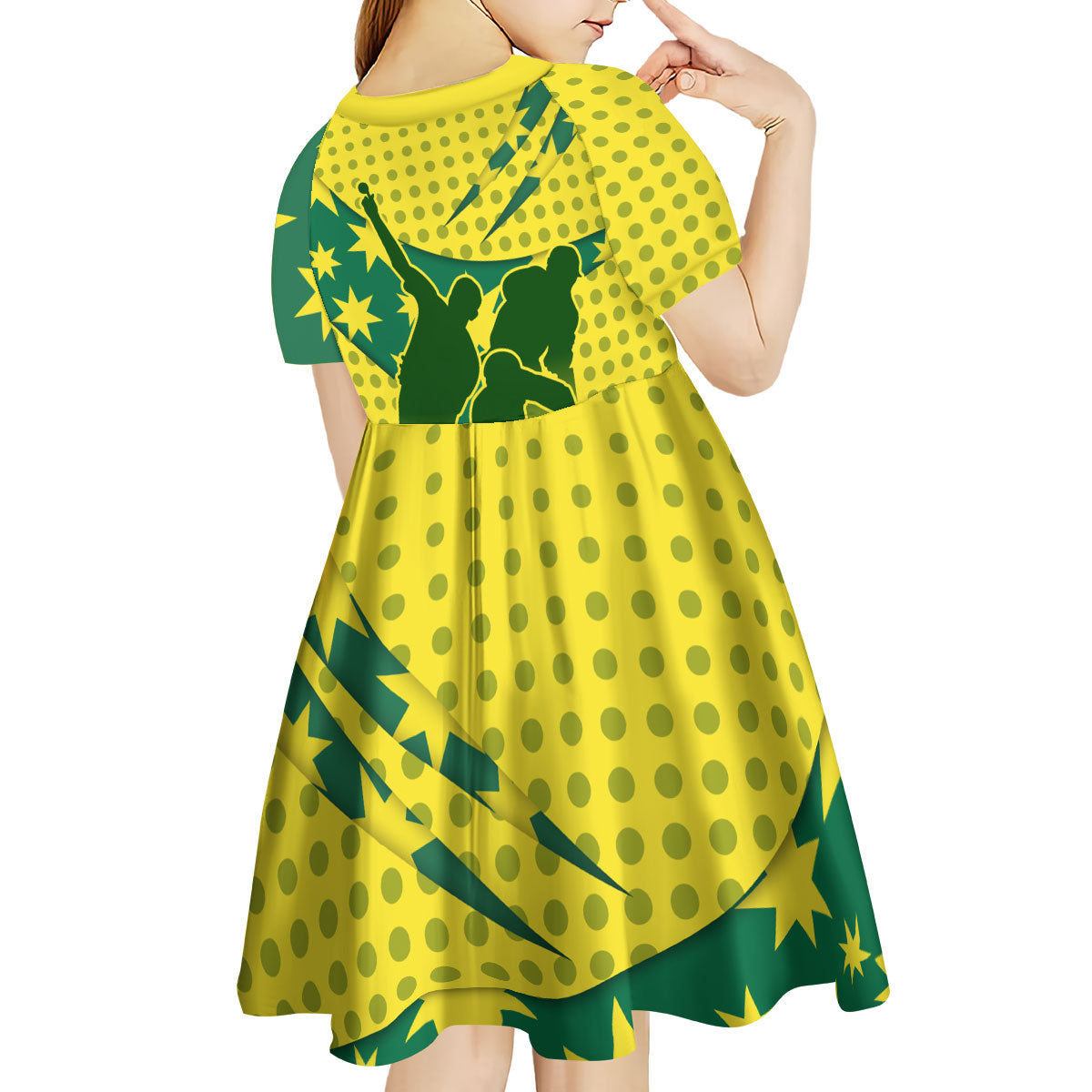 Australia Cricket Kid Short Sleeve Dress Golden Southern Cross Stars Halftone Pattern Design