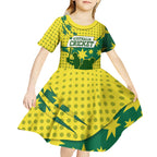 Australia Cricket Kid Short Sleeve Dress Golden Southern Cross Stars Halftone Pattern Design