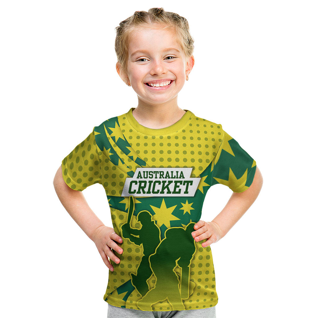 Australia Cricket Kid T Shirt Golden Southern Cross Stars Halftone Pattern Design