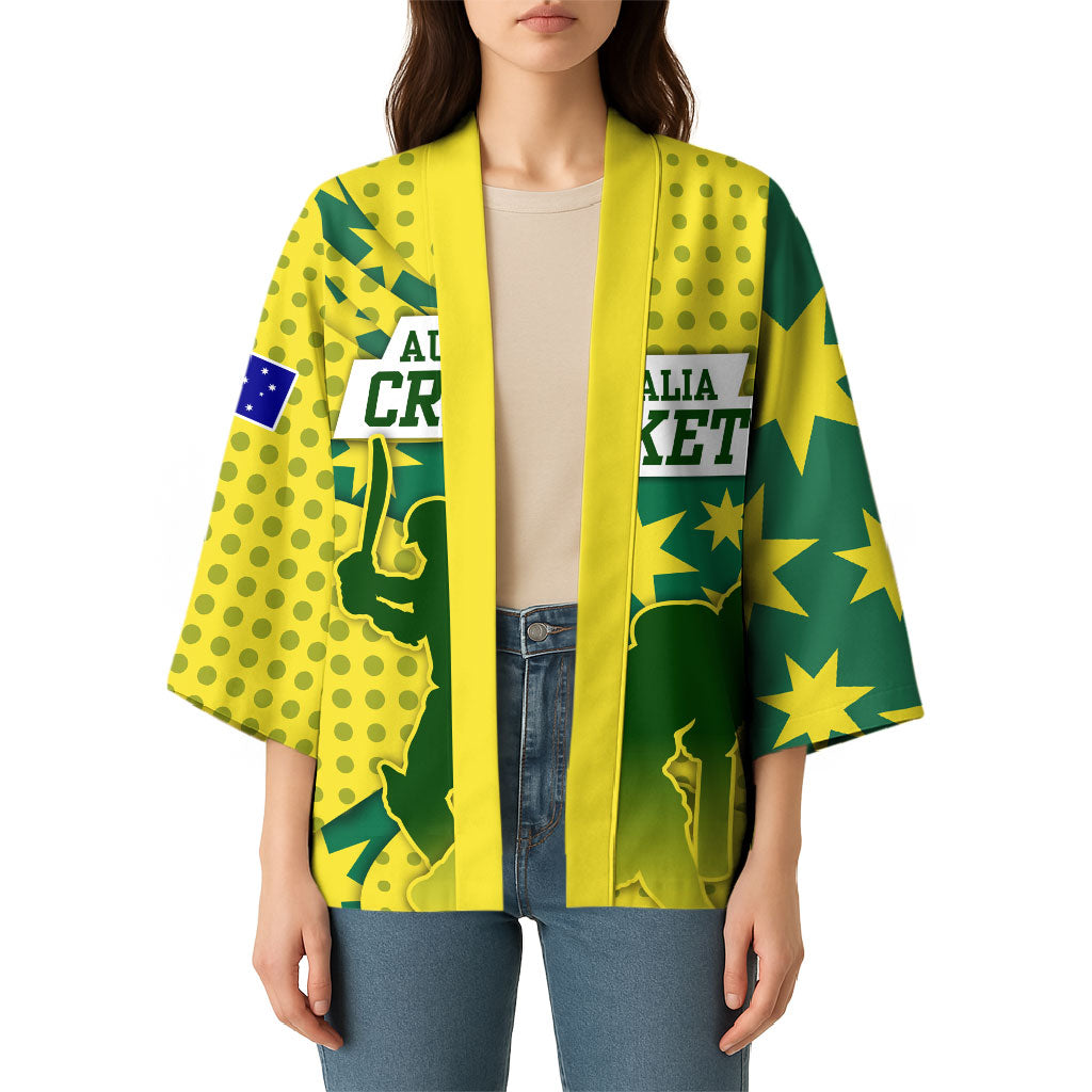 Australia Cricket Kimono Golden Southern Cross Stars Halftone Pattern Design