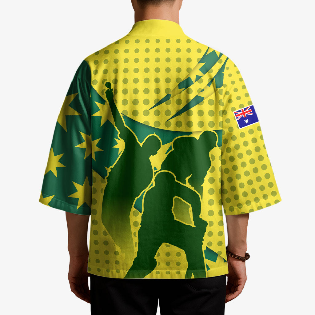Australia Cricket Kimono Golden Southern Cross Stars Halftone Pattern Design