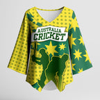 Australia Cricket Kimono Sleeve Blouse Golden Southern Cross Stars Halftone Pattern Design