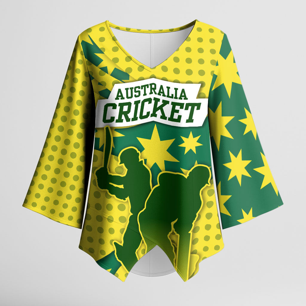 Australia Cricket Kimono Sleeve Blouse Golden Southern Cross Stars Halftone Pattern Design