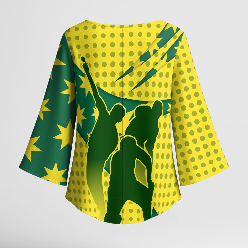 Australia Cricket Kimono Sleeve Blouse Golden Southern Cross Stars Halftone Pattern Design