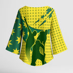 Australia Cricket Kimono Sleeve Blouse Golden Southern Cross Stars Halftone Pattern Design