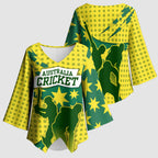 Australia Cricket Kimono Sleeve Blouse Golden Southern Cross Stars Halftone Pattern Design