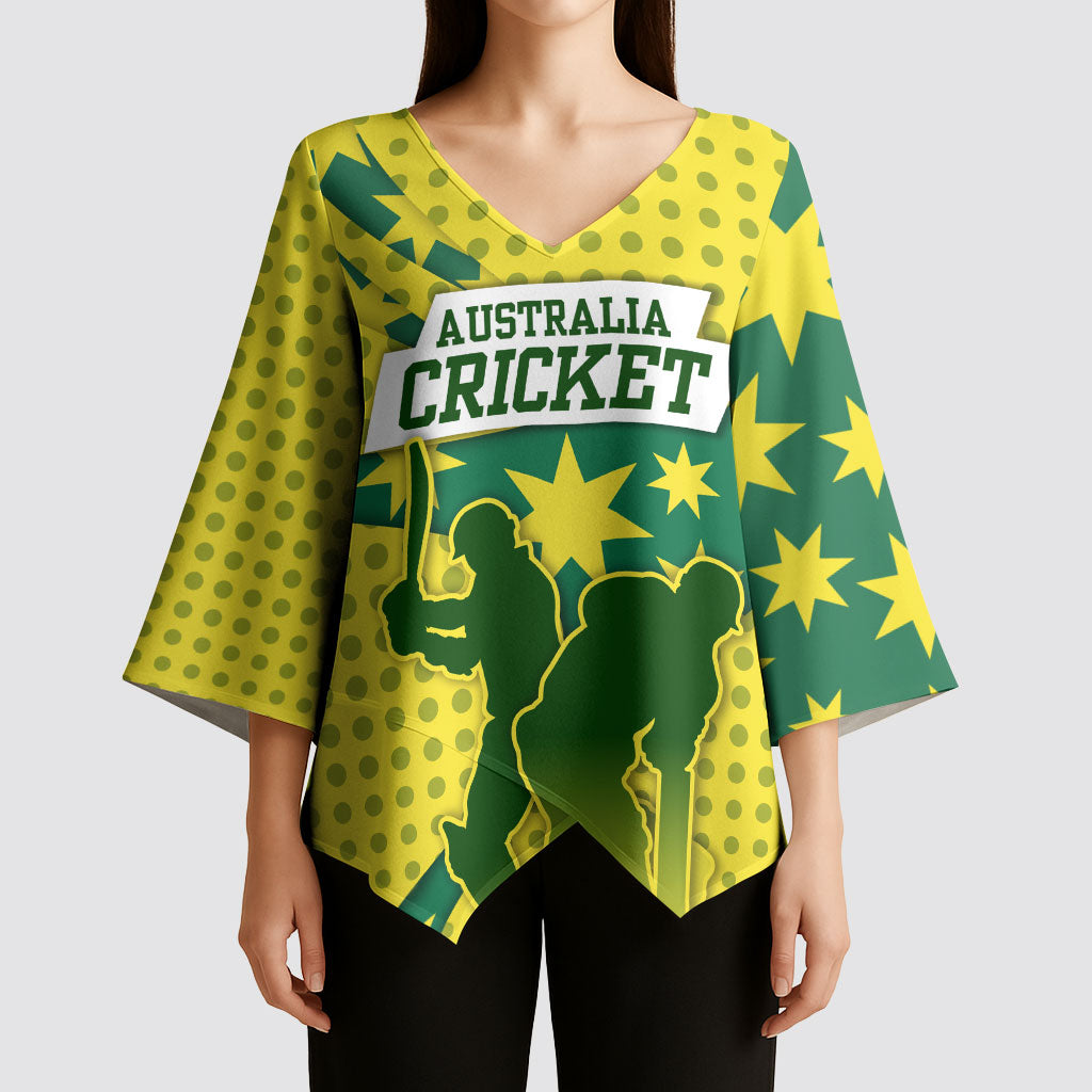 Australia Cricket Kimono Sleeve Blouse Golden Southern Cross Stars Halftone Pattern Design
