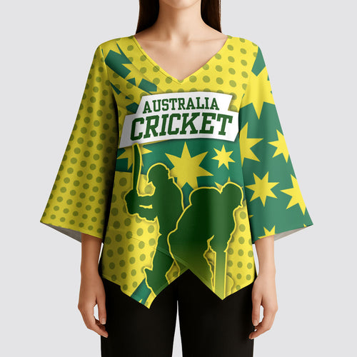Australia Cricket Kimono Sleeve Blouse Golden Southern Cross Stars Halftone Pattern Design