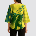Australia Cricket Kimono Sleeve Blouse Golden Southern Cross Stars Halftone Pattern Design