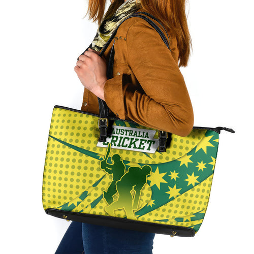 Australia Cricket Leather Tote Bag Golden Southern Cross Stars Halftone Pattern Design