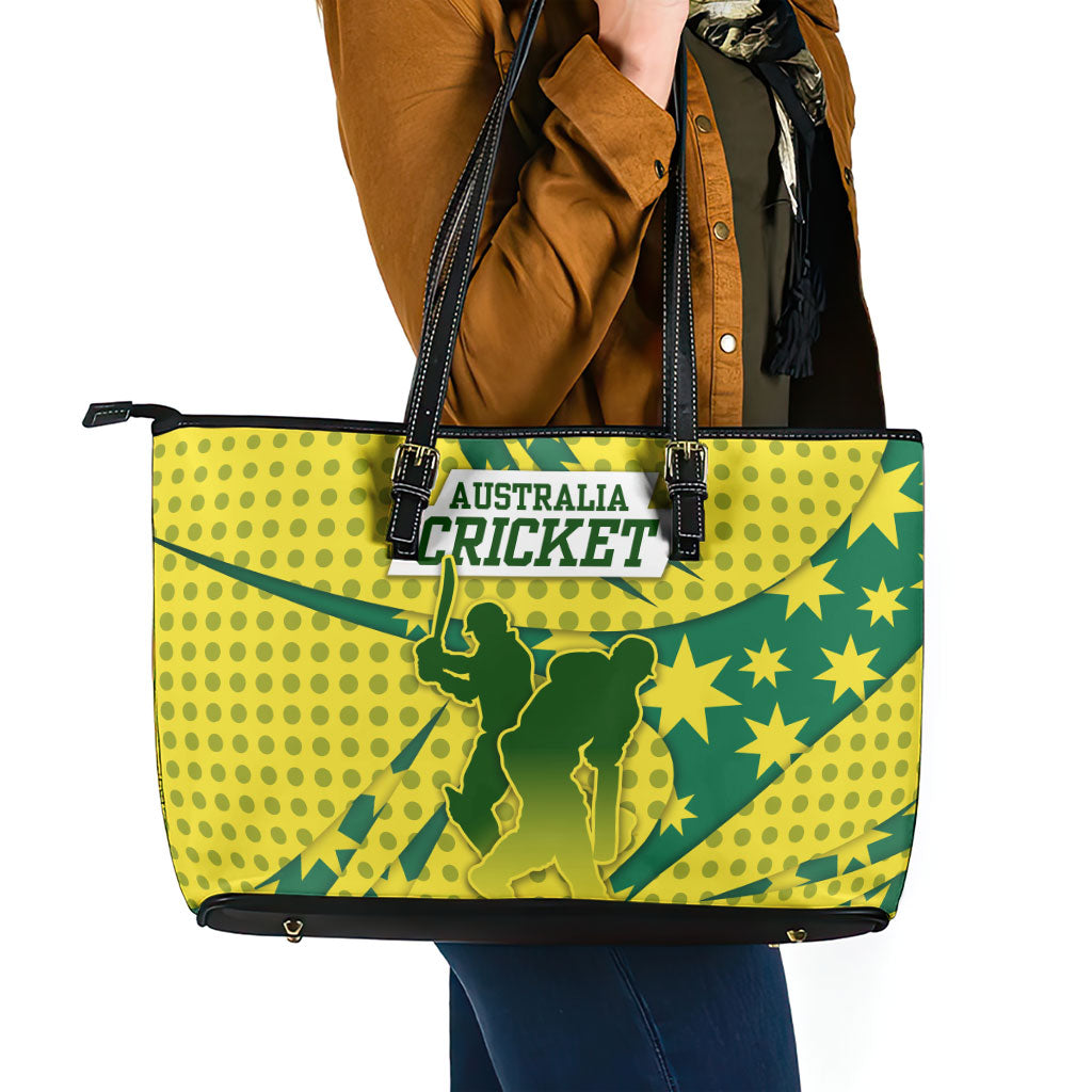 Australia Cricket Leather Tote Bag Golden Southern Cross Stars Halftone Pattern Design