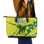 Australia Cricket Leather Tote Bag Golden Southern Cross Stars Halftone Pattern Design