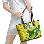 Australia Cricket Leather Tote Bag Golden Southern Cross Stars Halftone Pattern Design