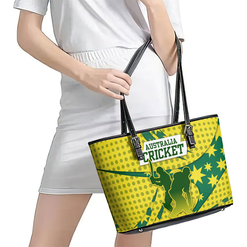 Australia Cricket Leather Tote Bag Golden Southern Cross Stars Halftone Pattern Design