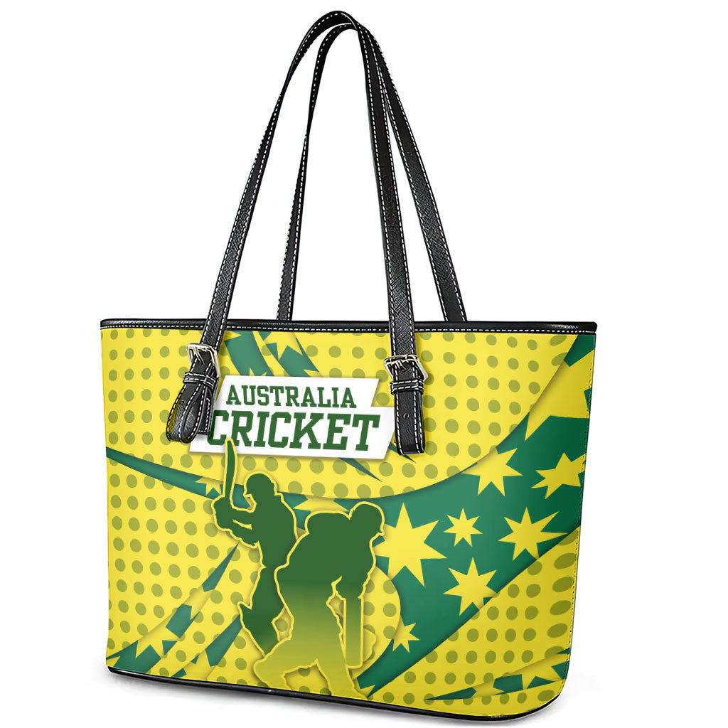 Australia Cricket Leather Tote Bag Golden Southern Cross Stars Halftone Pattern Design