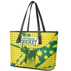 Australia Cricket Leather Tote Bag Golden Southern Cross Stars Halftone Pattern Design
