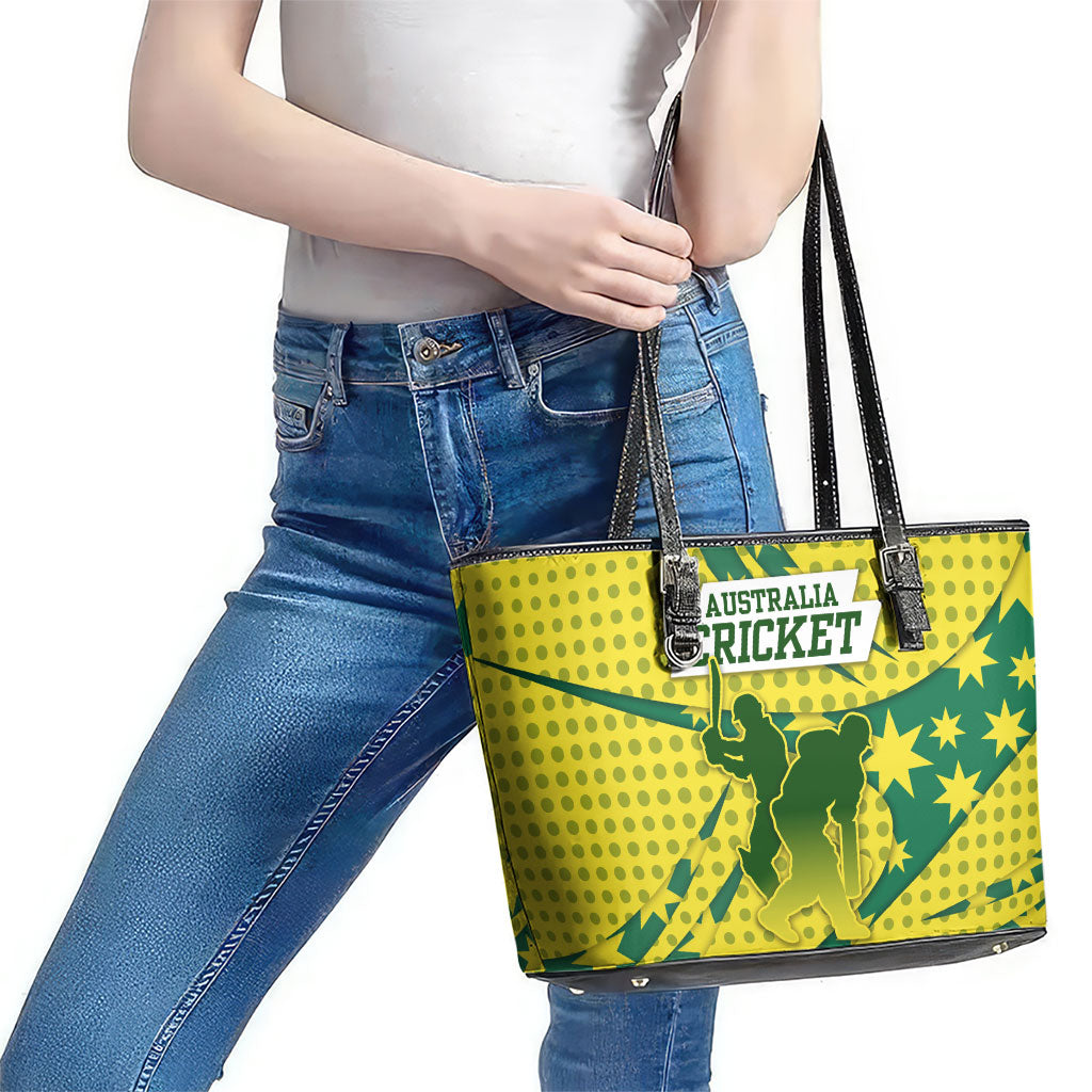 Australia Cricket Leather Tote Bag Golden Southern Cross Stars Halftone Pattern Design
