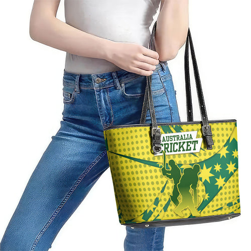 Australia Cricket Leather Tote Bag Golden Southern Cross Stars Halftone Pattern Design