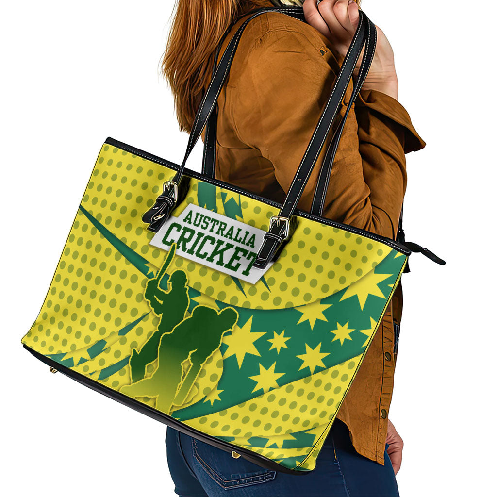 Australia Cricket Leather Tote Bag Golden Southern Cross Stars Halftone Pattern Design