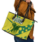 Australia Cricket Leather Tote Bag Golden Southern Cross Stars Halftone Pattern Design