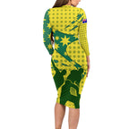 Australia Cricket Long Sleeve Bodycon Dress Golden Southern Cross Stars Halftone Pattern Design