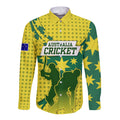 Australia Cricket Long Sleeve Button Shirt Golden Southern Cross Stars Halftone Pattern Design