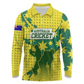 Australia Cricket Long Sleeve Polo Shirt Golden Southern Cross Stars Halftone Pattern Design