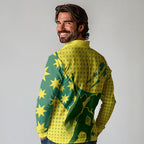 Australia Cricket Long Sleeve Polo Shirt Golden Southern Cross Stars Halftone Pattern Design