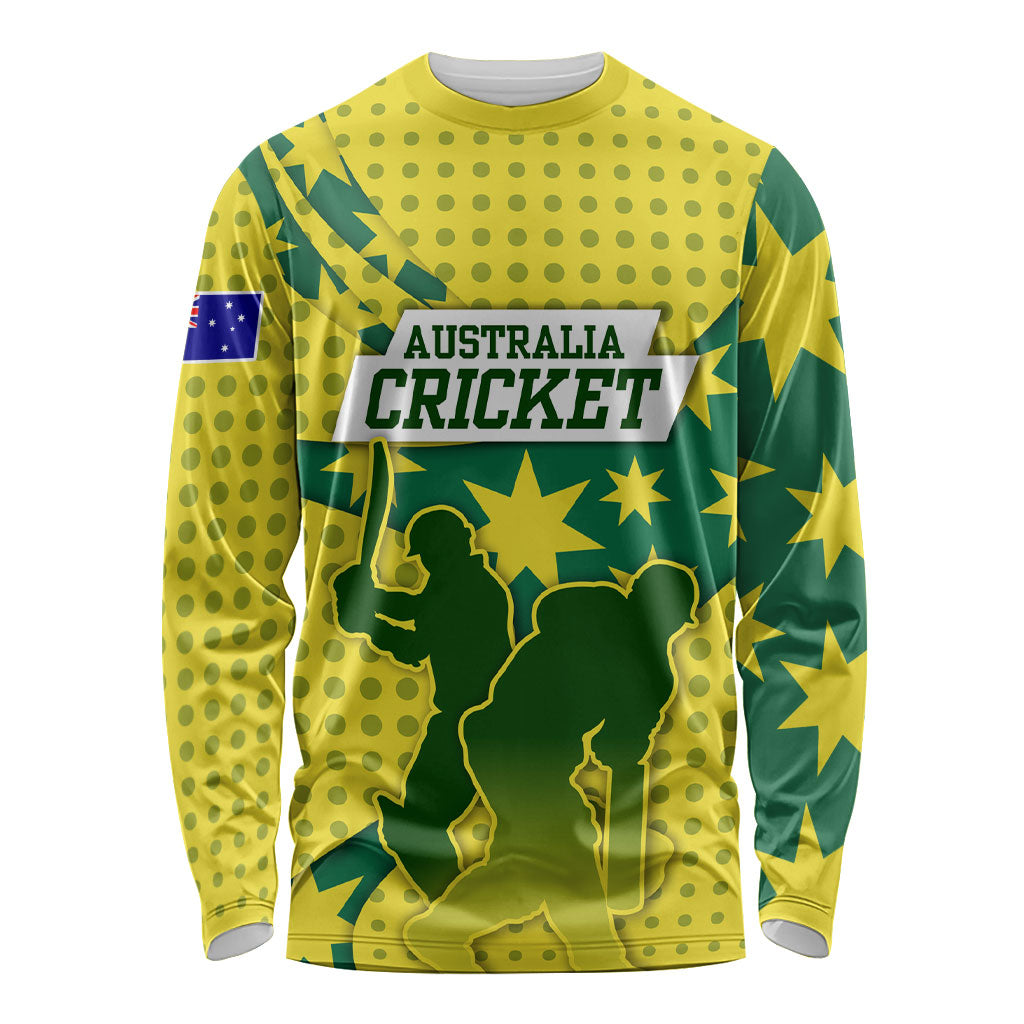 Australia Cricket Long Sleeve Shirt Golden Southern Cross Stars Halftone Pattern Design